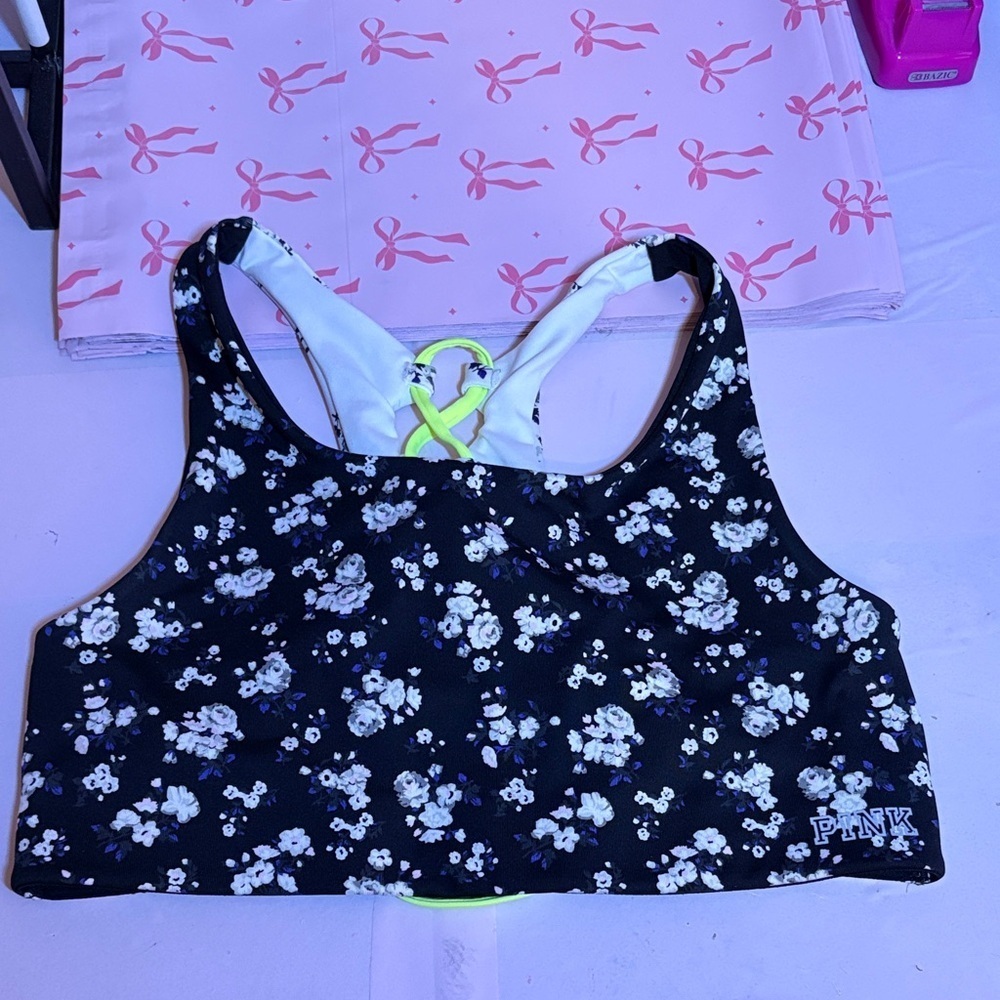Floral Sports Bra with Logo